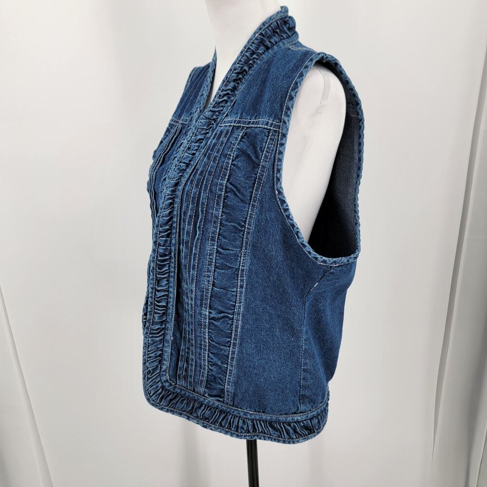 Passports Denim Vest Womens XL Blue Textured Trim Hook and Eye Closure Vintage - Picture 3 of 14
